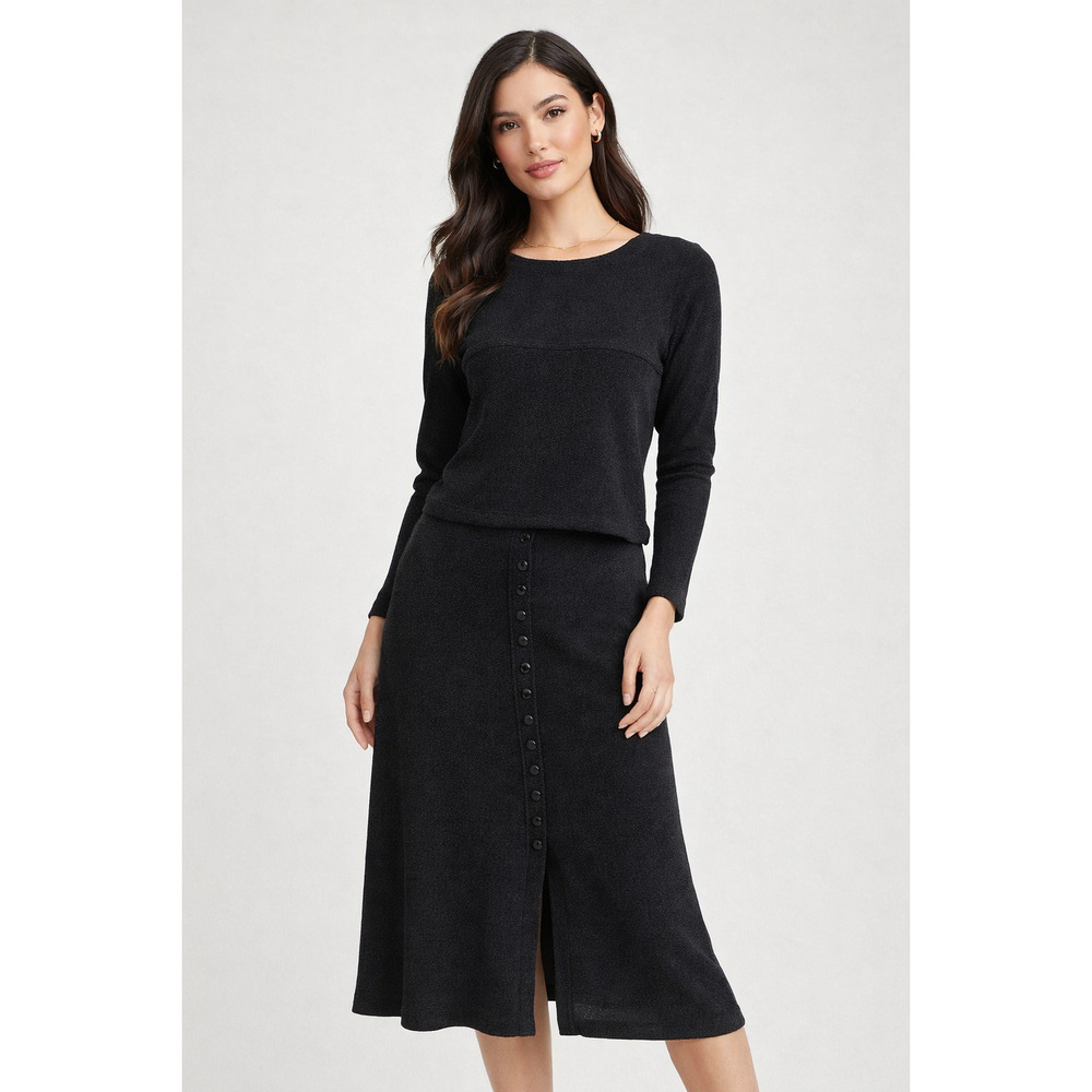 Nicole Studio Petite Black 2PC Knit Midi Dress Set Size S-M